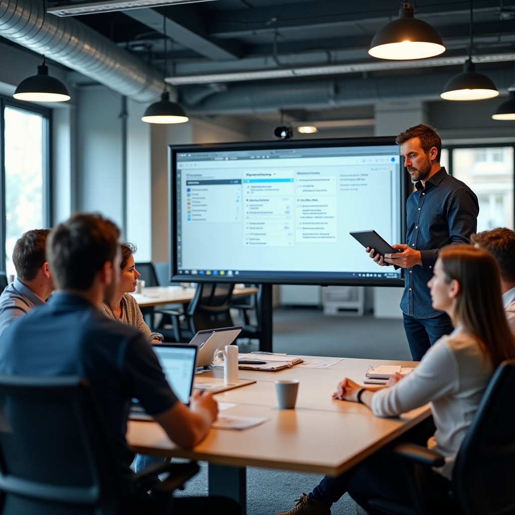 Sesión de formación de equipo en nuevo sistema de gestión de tareas