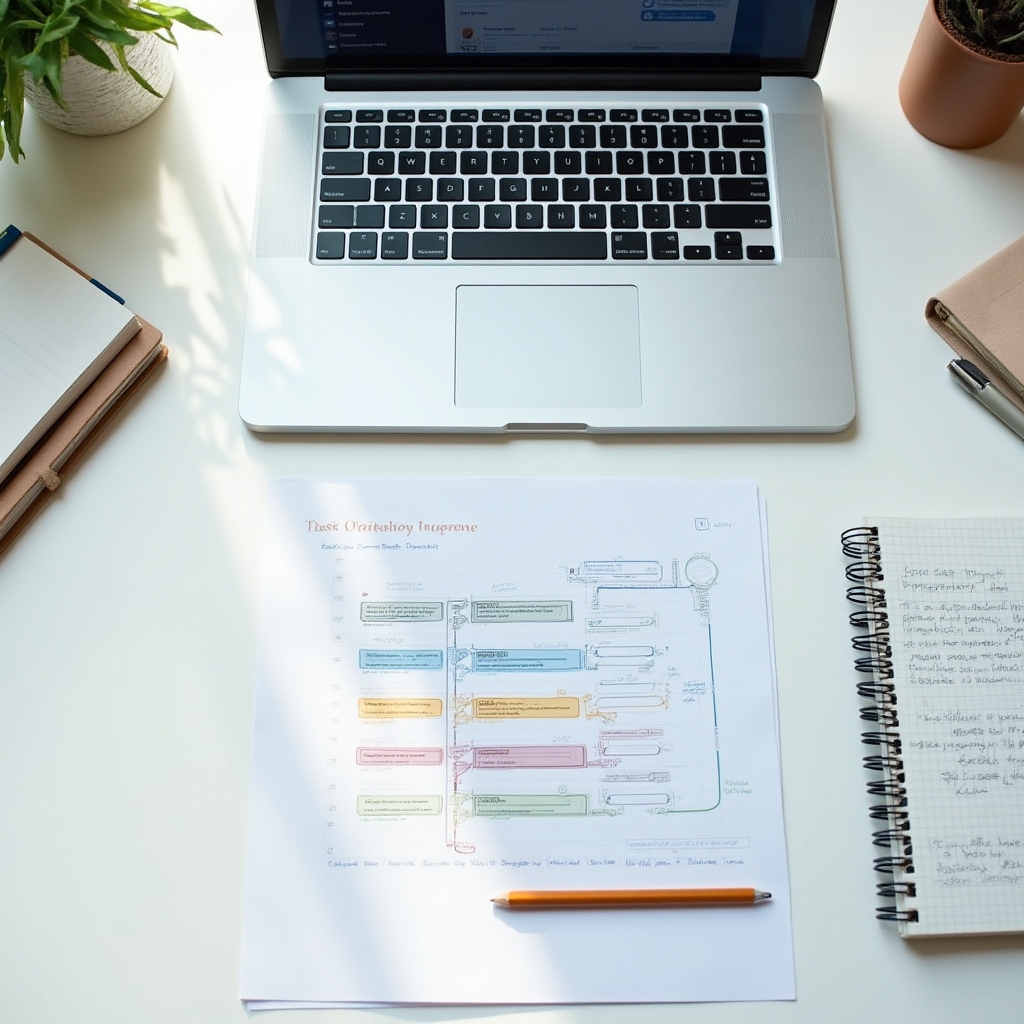 Documentación de procesos y flujos de trabajo sobre mesa de trabajo